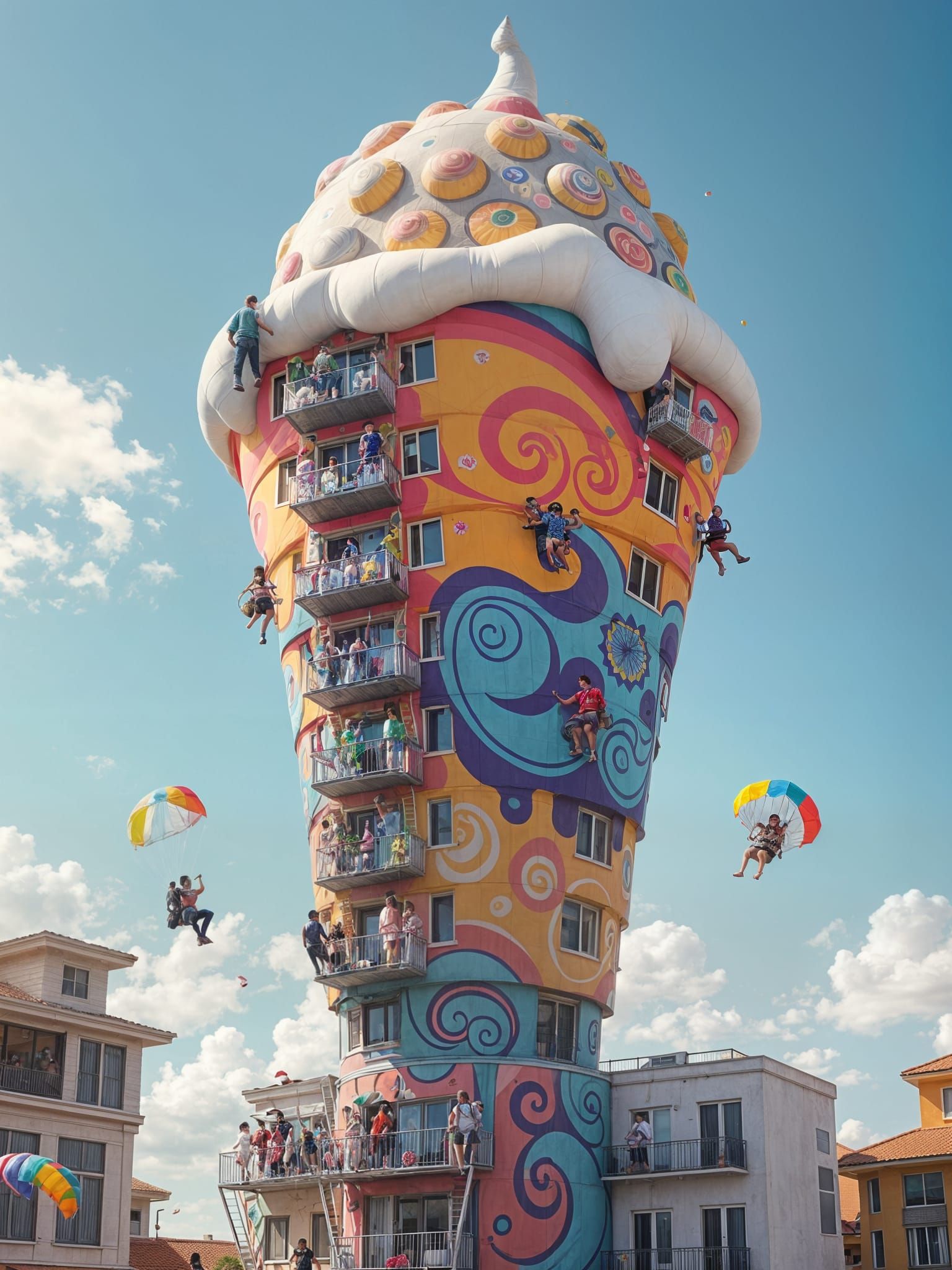 Giant Ice Cream Cone Apartment Building, Digital Art