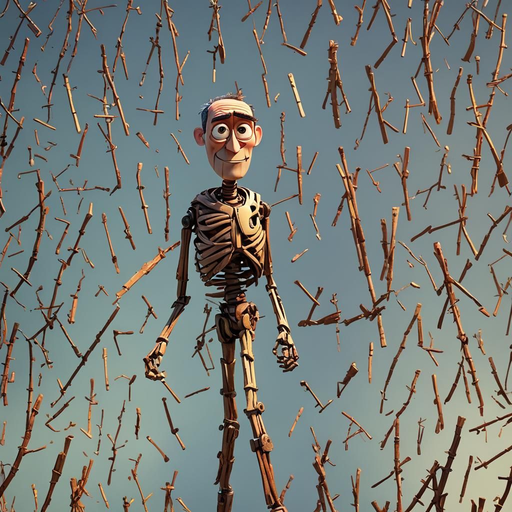 Man of Sticks: Pixar-Style 3D Render