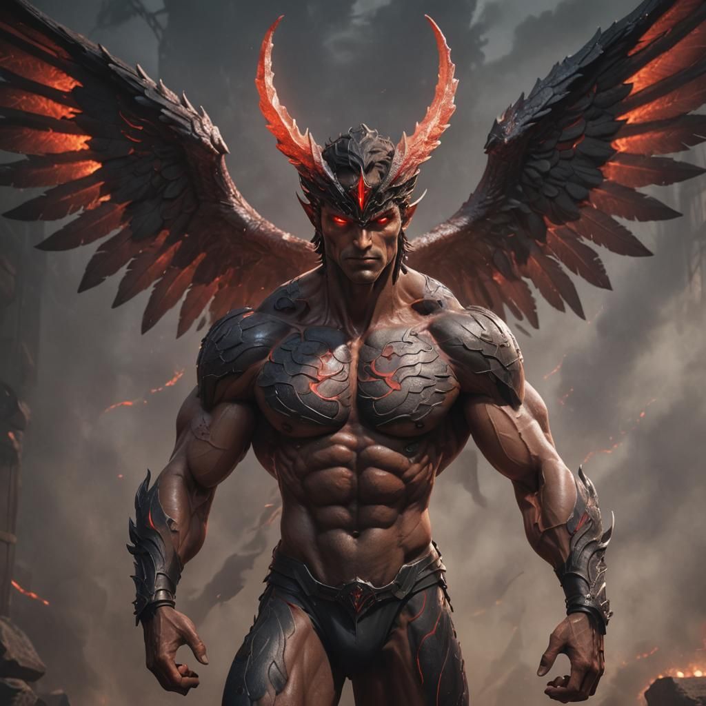 Fiery Shadow Seraph with Glowing Eyes