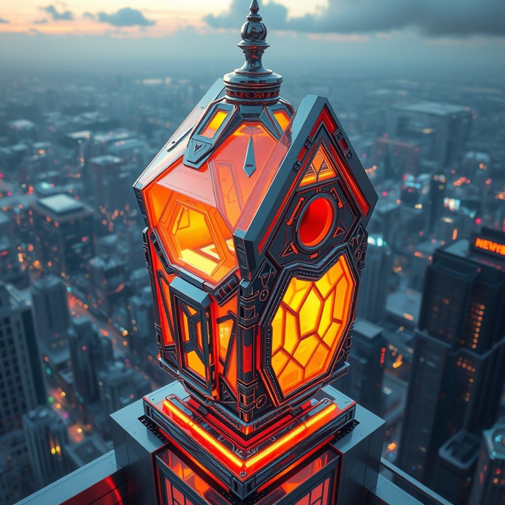 Futuristic Birdhouse in Cyberpunk Metropolis