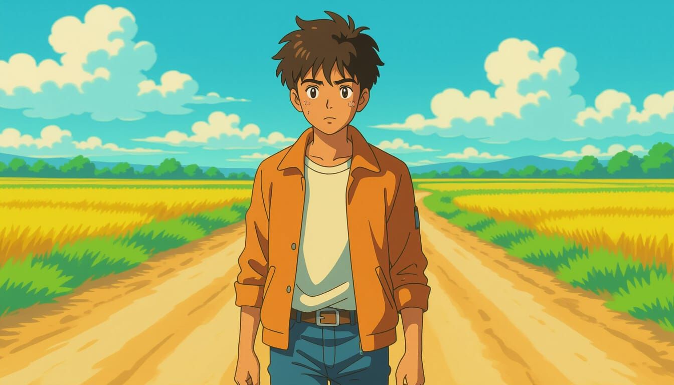 Determined Indian Teenager Walks Dusty Road in Ghibli Anime ...