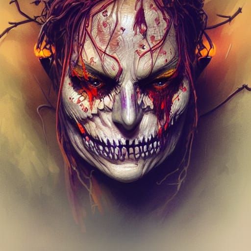 Sinister Scarecrow Portrait in Vivid Colors