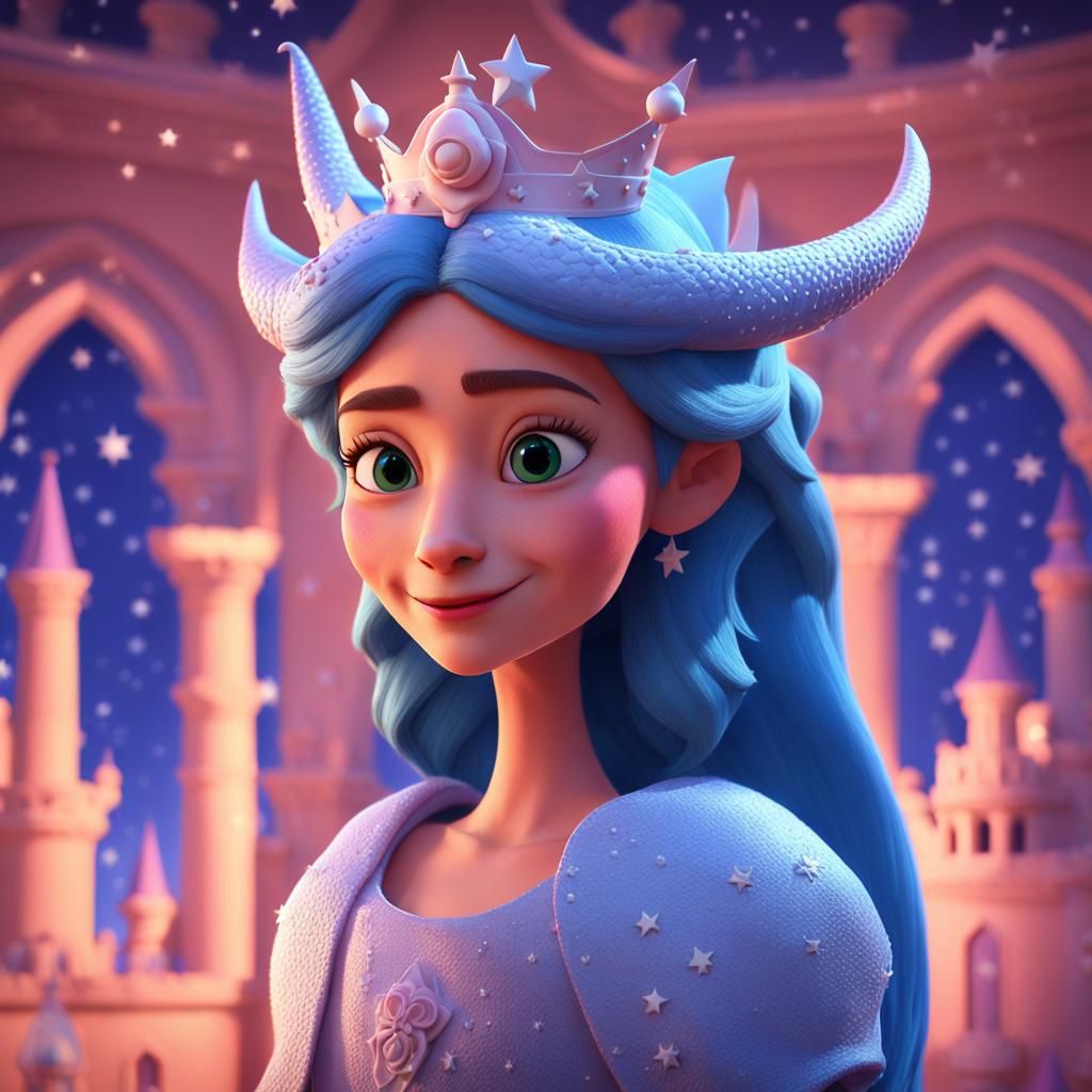 Dragon Rider Princess in a Fairytale Castle, 3D Render