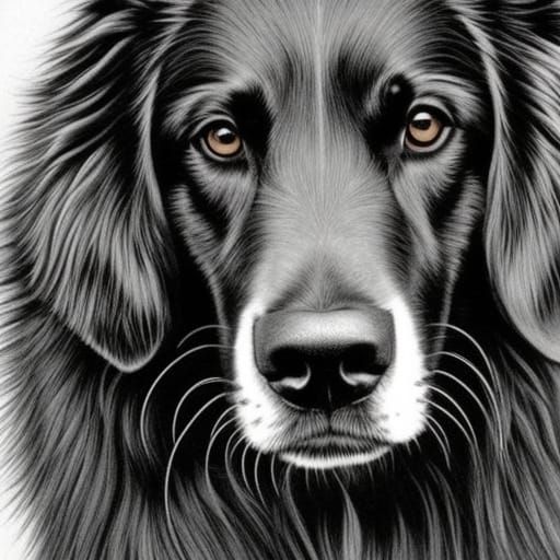 Detailed Ink Pen Drawing of a Happy Dog