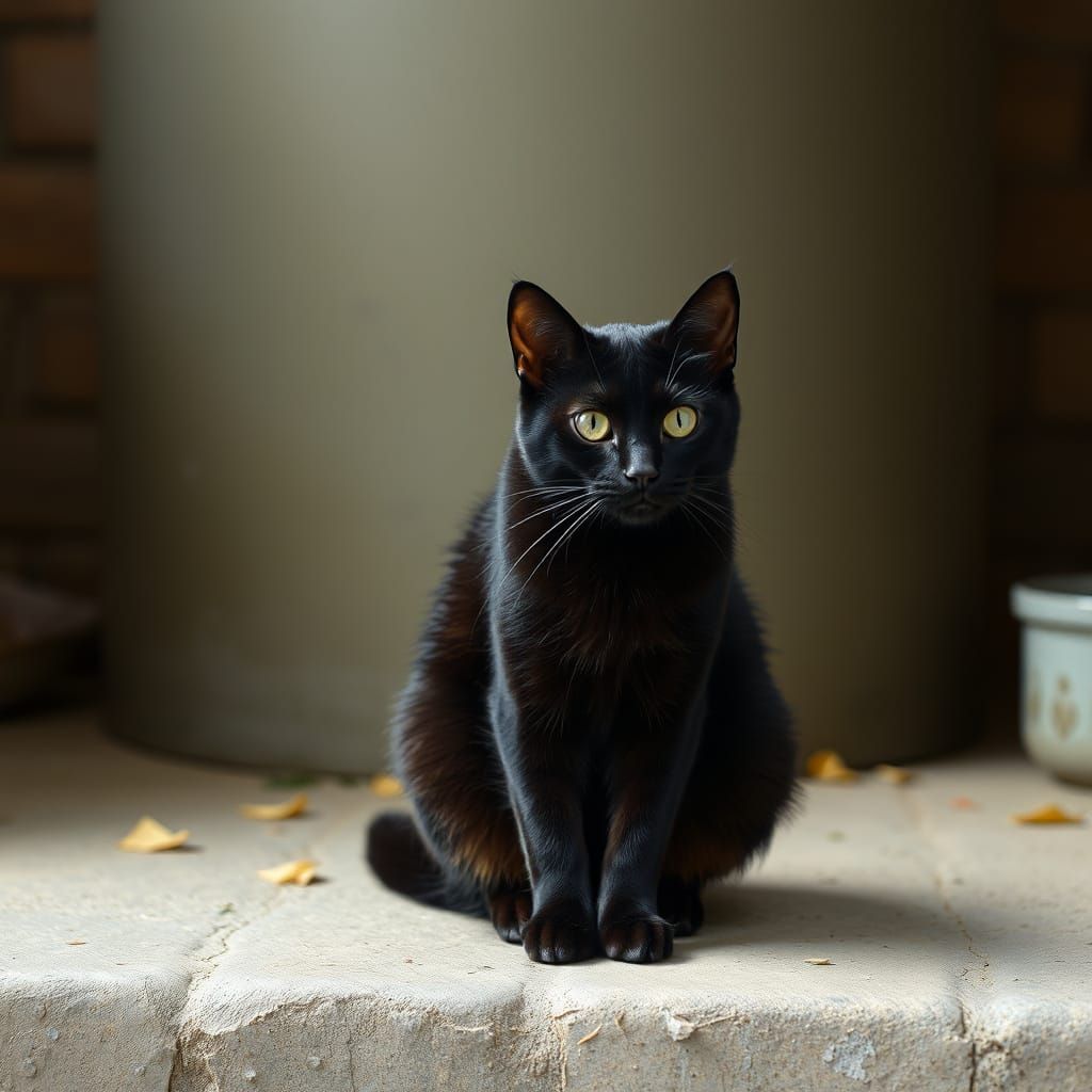 Stylized Black Feline in Urban Context