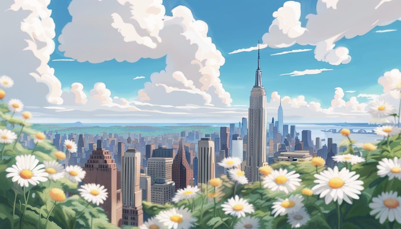 Empire State Building in Anime Studio Ghibli Style