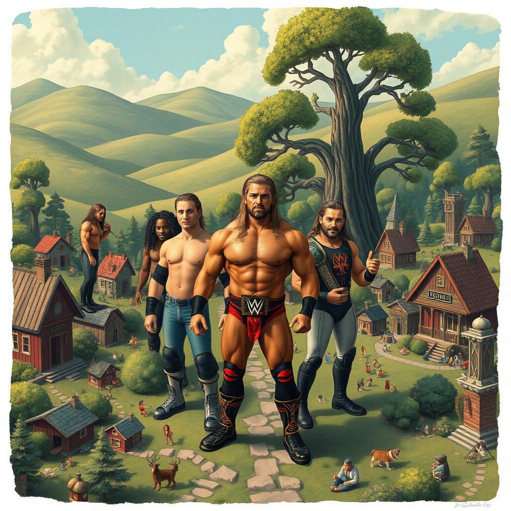 Wrestlers in Lilliput: A Surreal Illustration