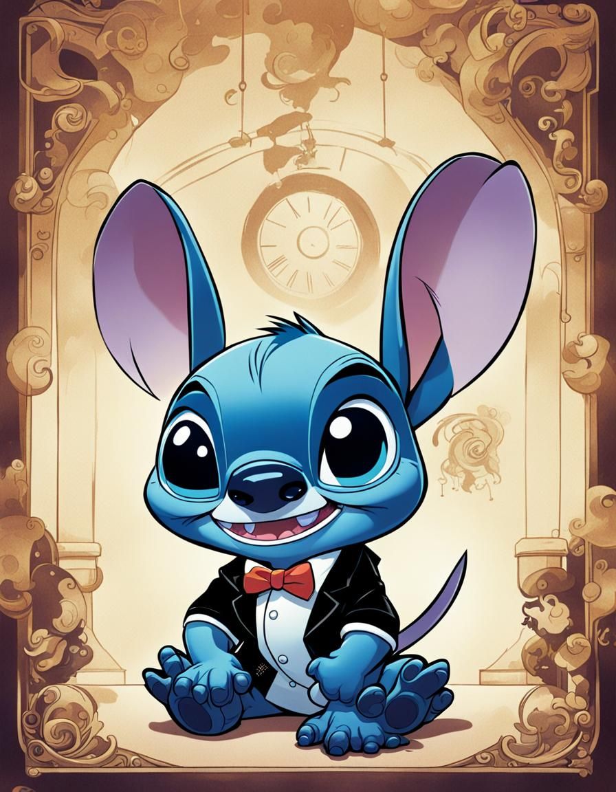 Stitch as James Bond in Cartoon Comic Style