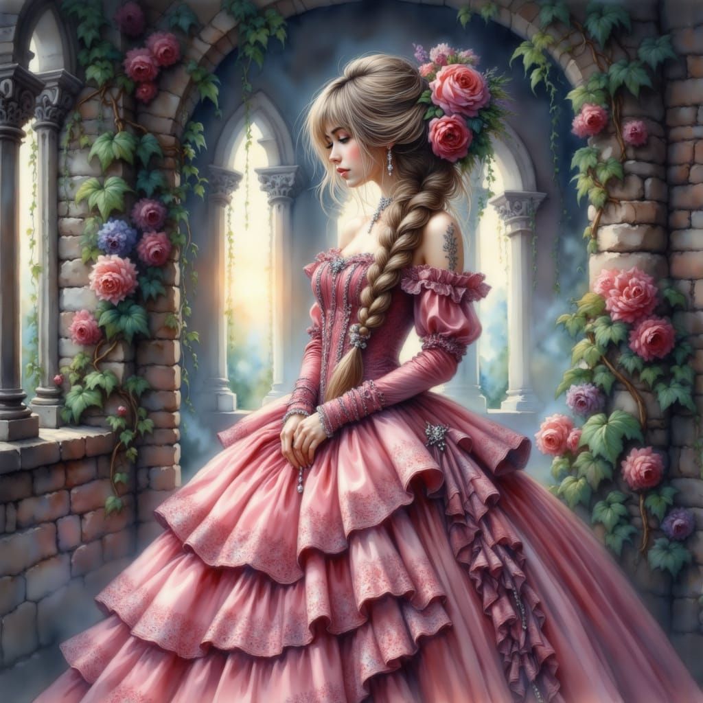 Gothic Princess in Medieval Tower, Precisionism Style