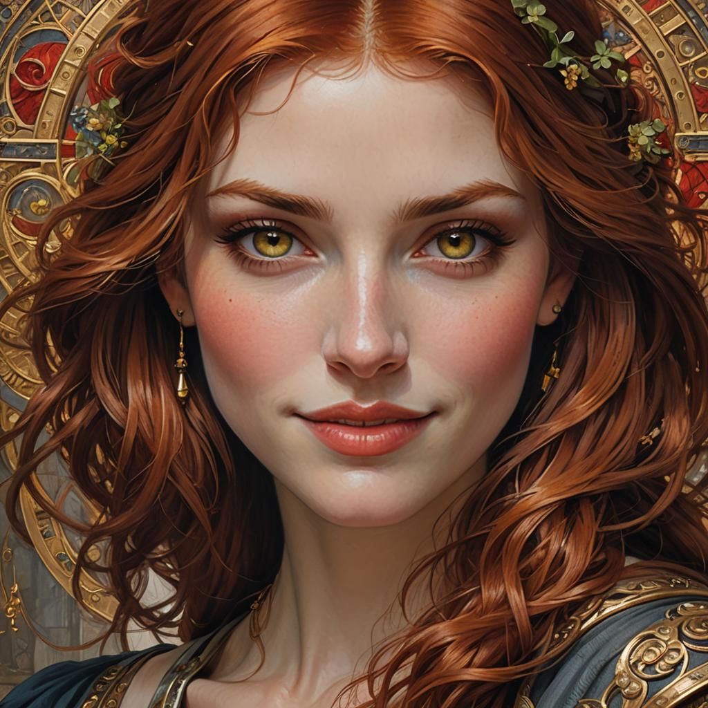Red-Haired Girl with Hazel Eyes, Oil Painting