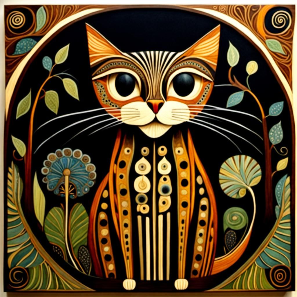 Surreal Whimsical Cat in Art Brut Style
