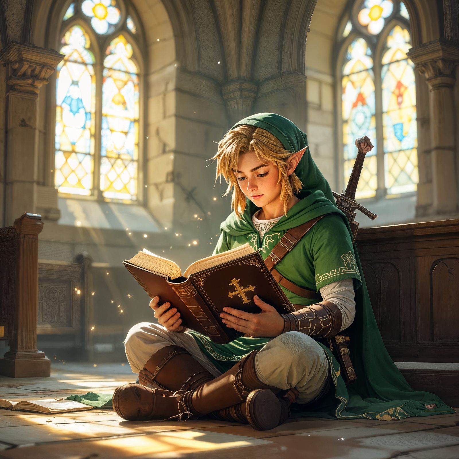 Link Reads Ancient Bible in Historic Church