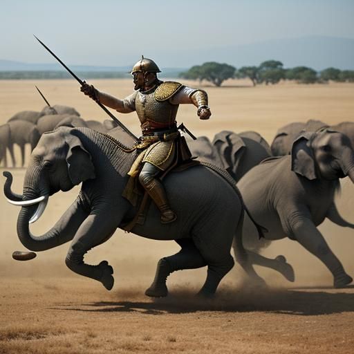 Roman Soldiers Evade Elephant in Ancient Battle