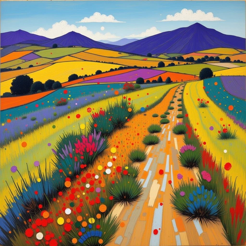 Sunset Meadow Landscape as Digital Artwork