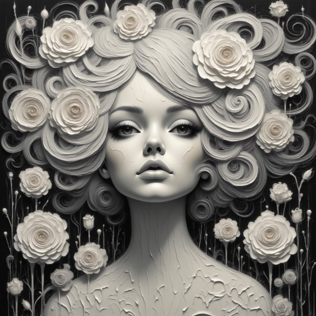 Surreal Woman Portrait with White Roses