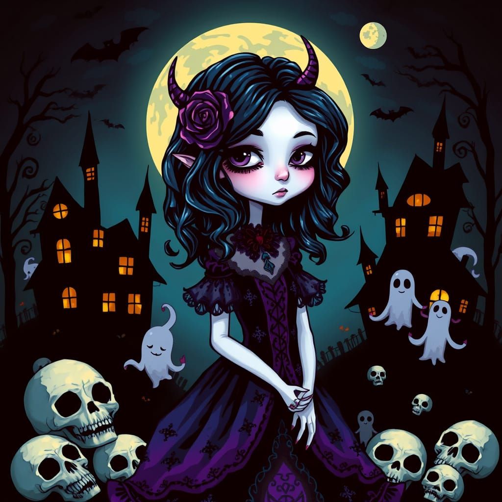 Gothic Goddess in a Haunted Dreamscape
