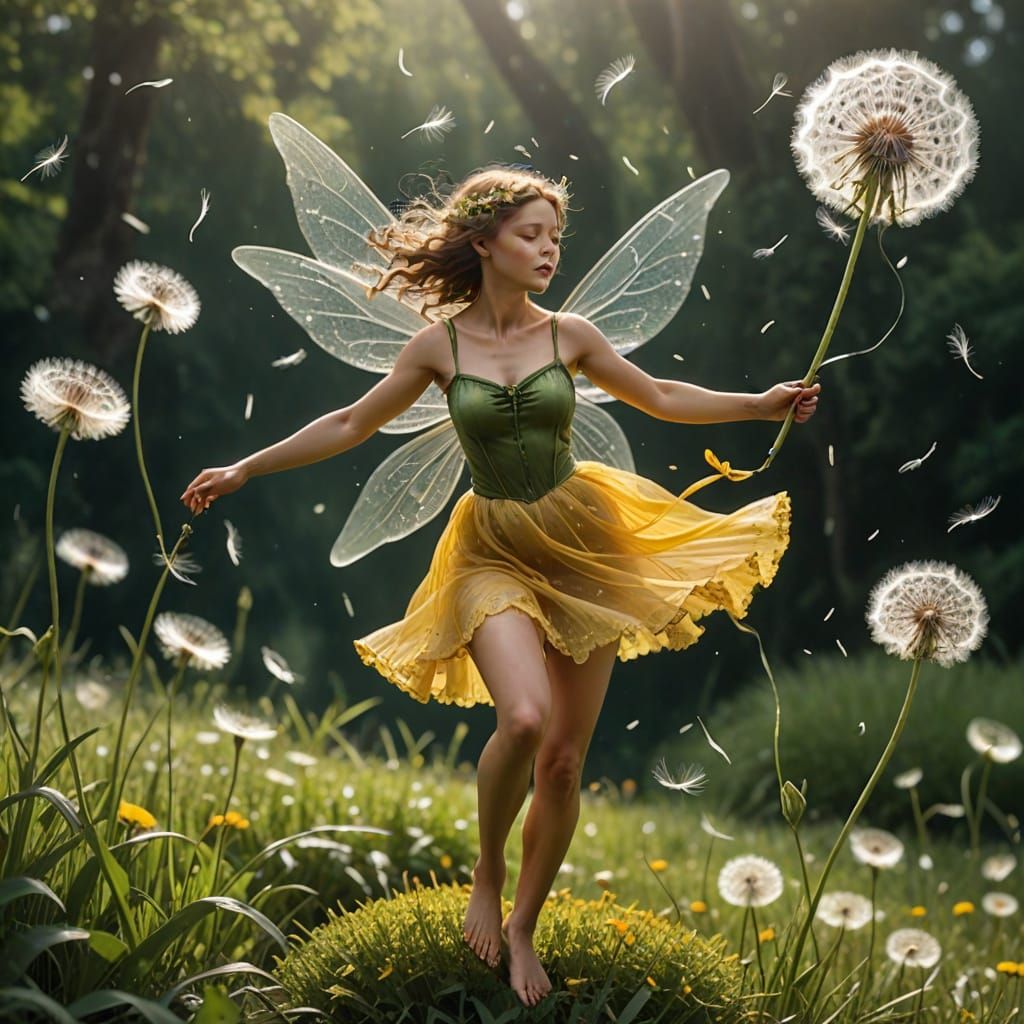 Fairy Surfing on a Dandelion Seed