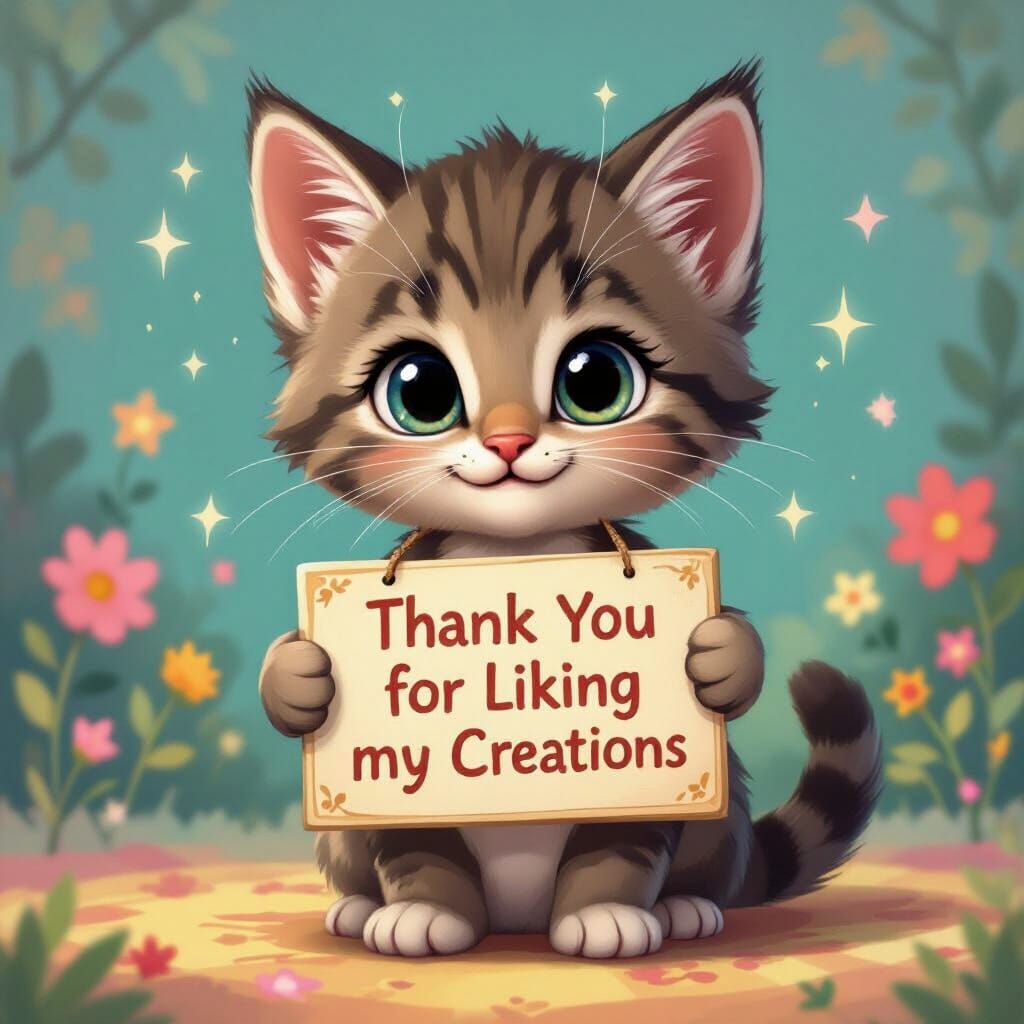 Disney-Style Kitten with Thank You Sign