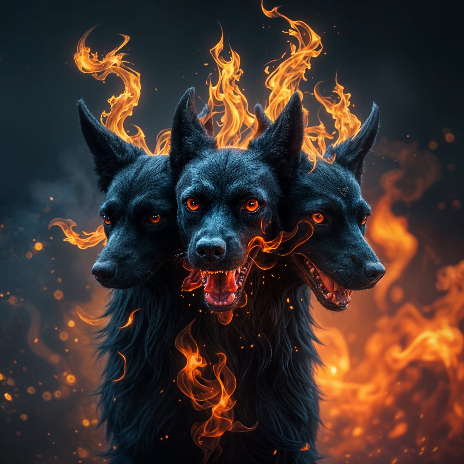 Surreal Canine Demon Emerges from Blazing Flames