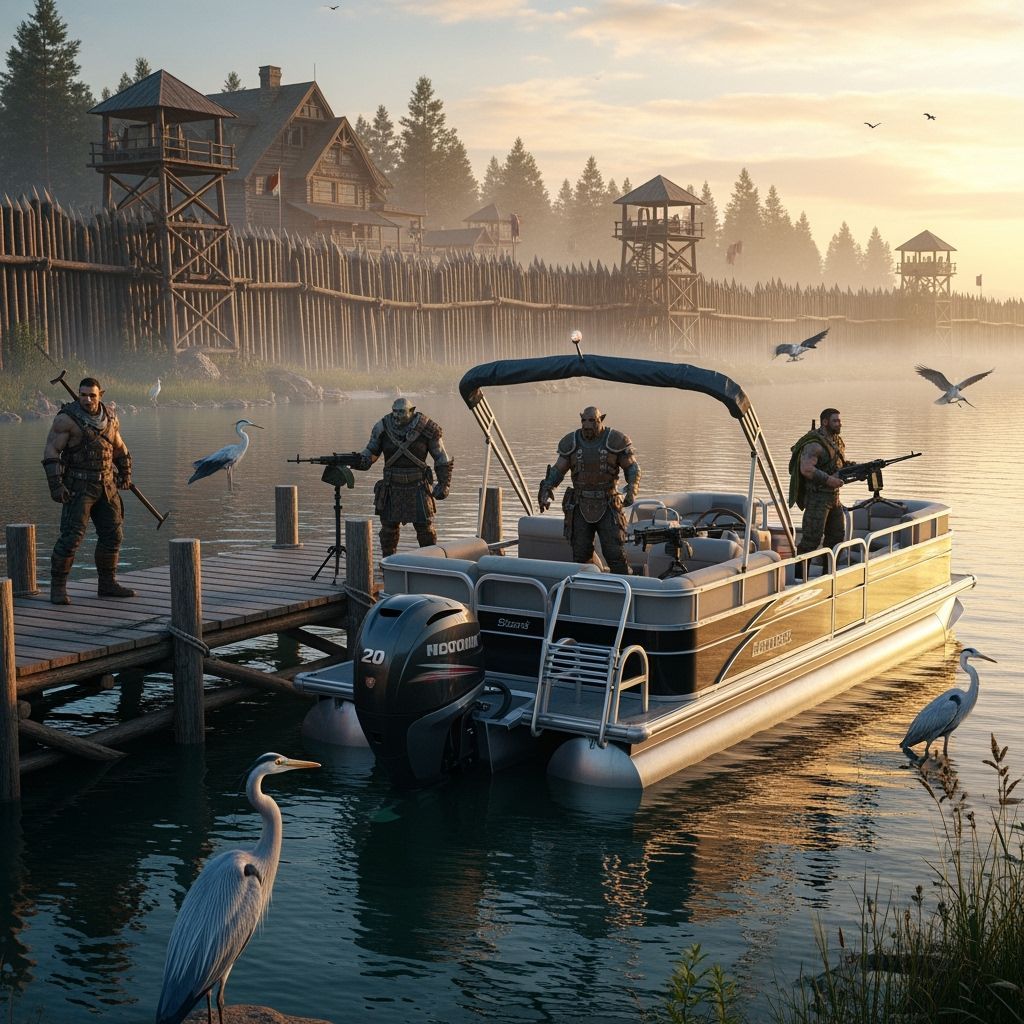 River Scene with Half-Orcs and Fortified Palisade