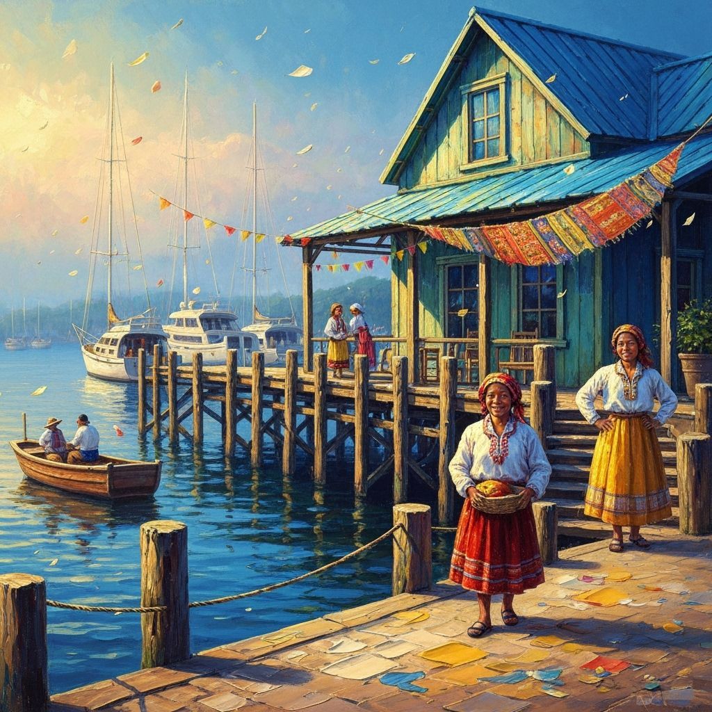 Colorful Fisherman's Wharf in Impasto Oil Painting Style