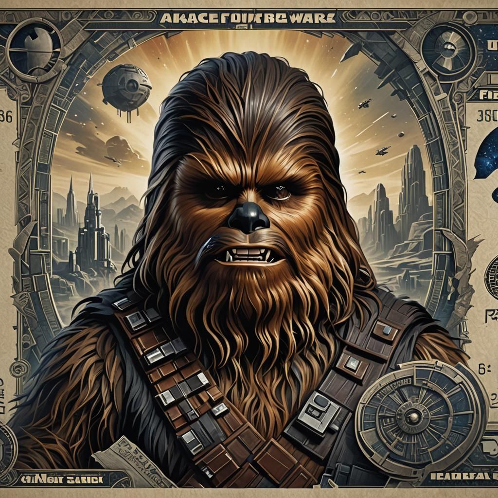 Chewbacca Star Wars Art Banknote in Detailed Painting