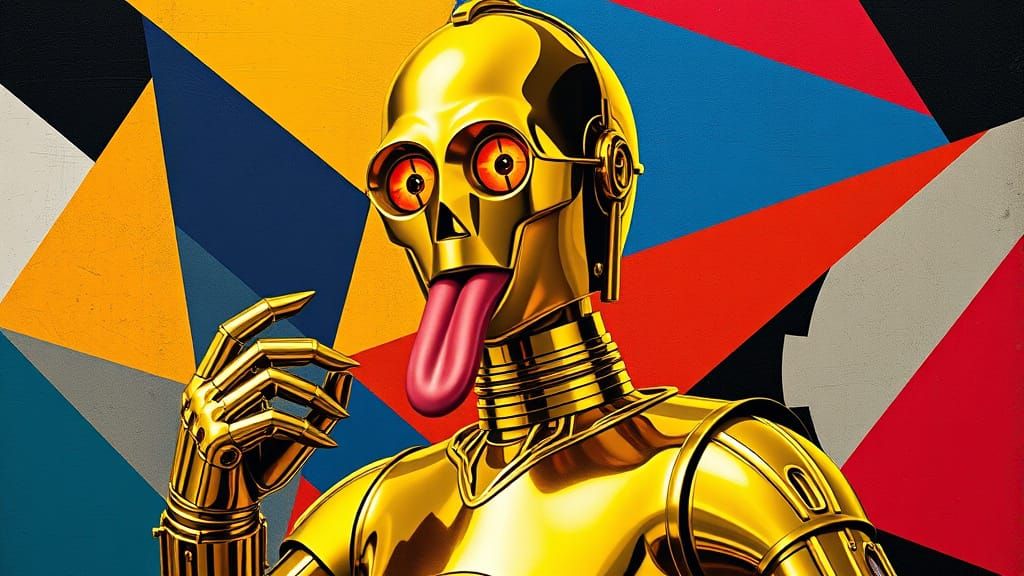C-3PO in Cubist Style with Geometric Shapes