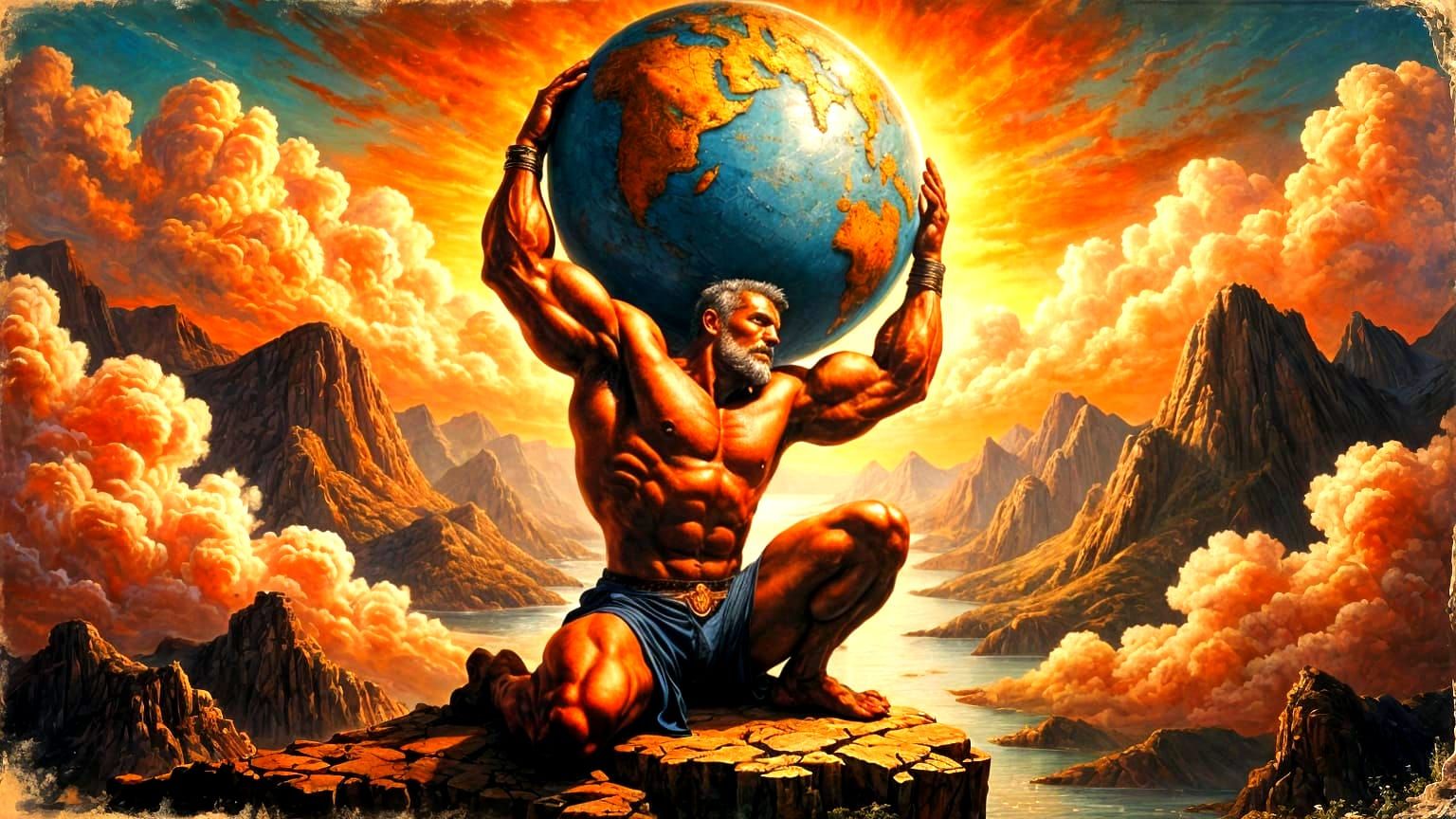 Mighty Atlas in Luis Royo Oil Painting Style