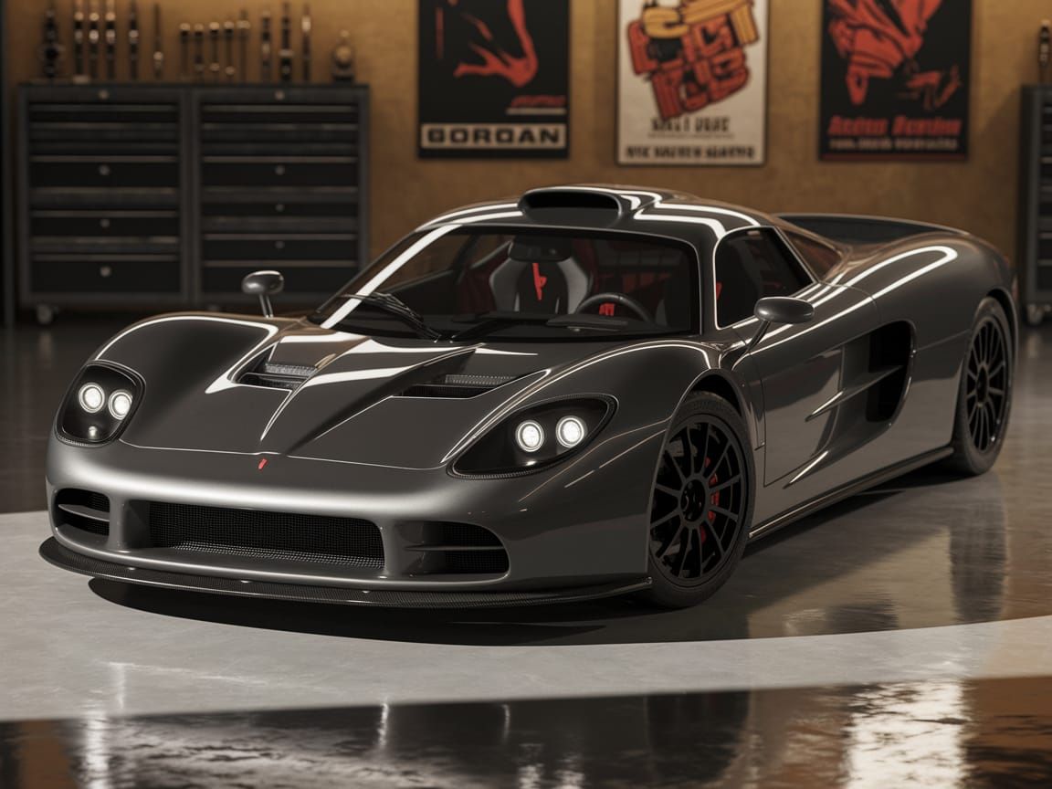Retro-Futuristic American Supercar in Sleek Metallic Grey