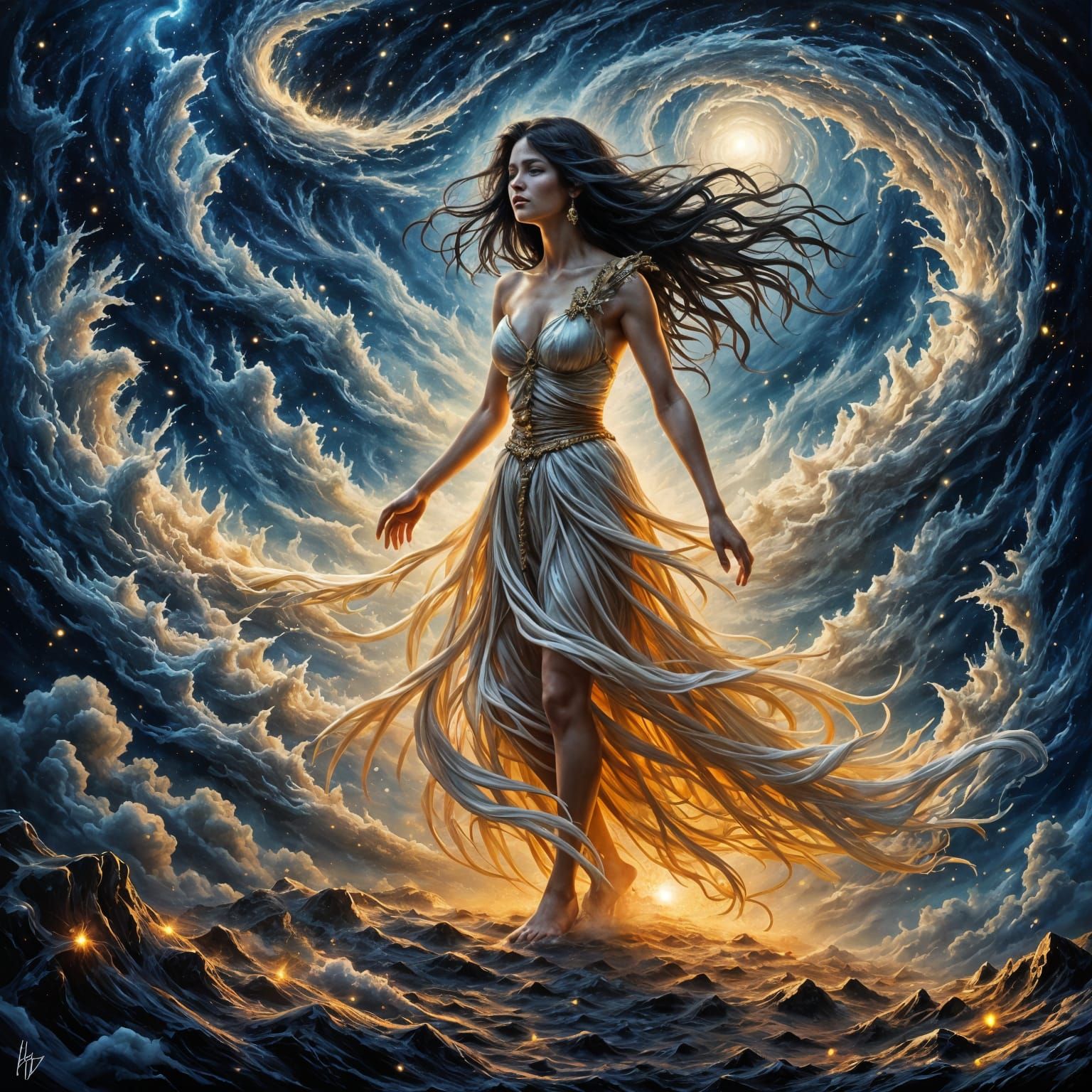 Electric Fairy Dances with Fireflies in Neo-Expressionist Vo...