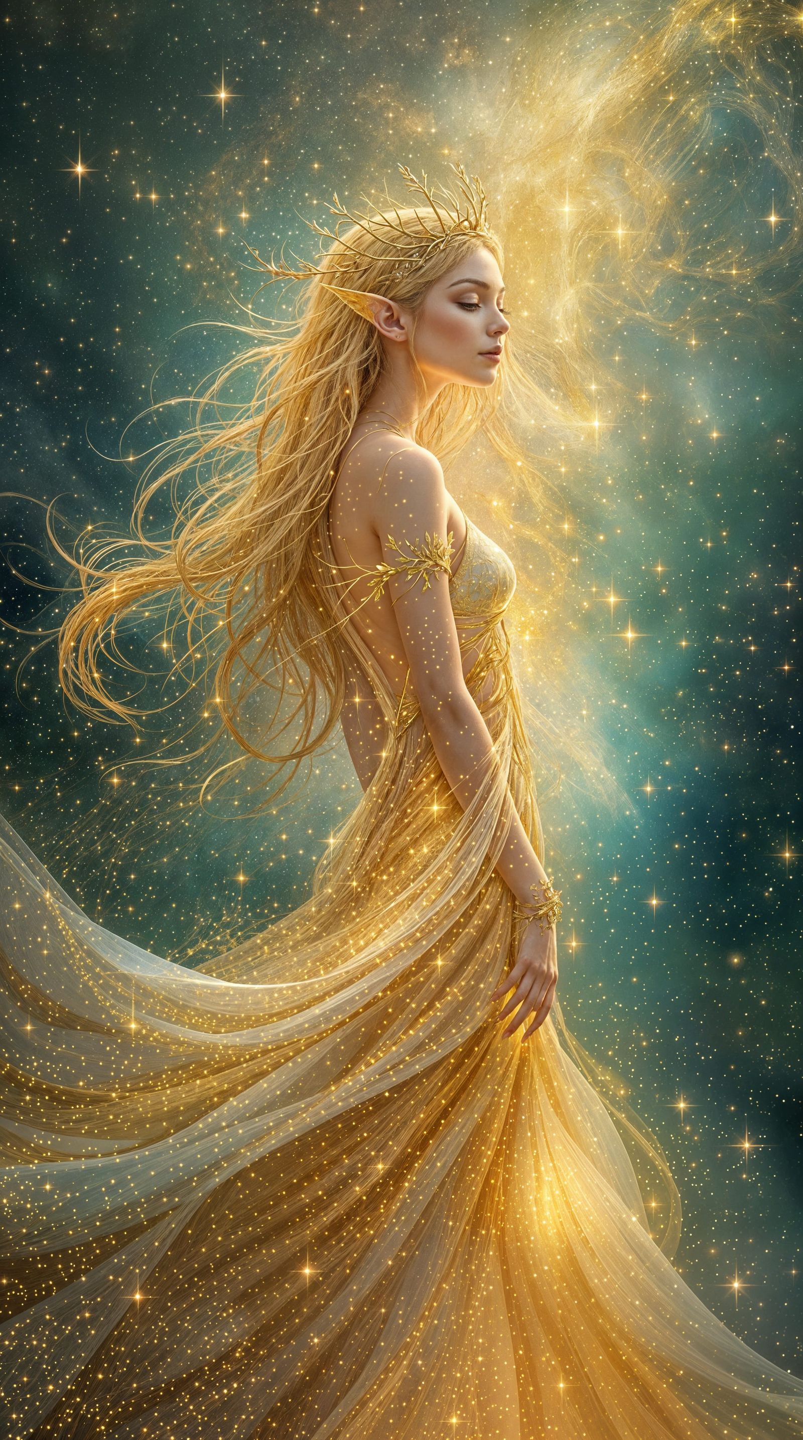 Ethereal Stardust Elf in Cosmic Splendor