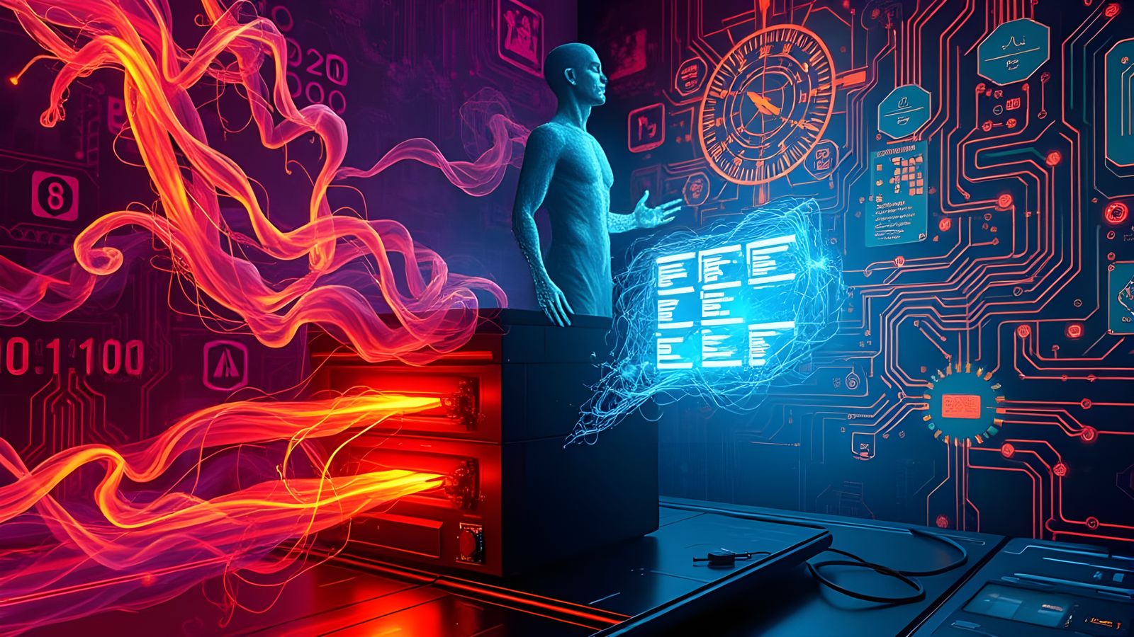 Surreal Printer & Code Realm in Psychedelic Style