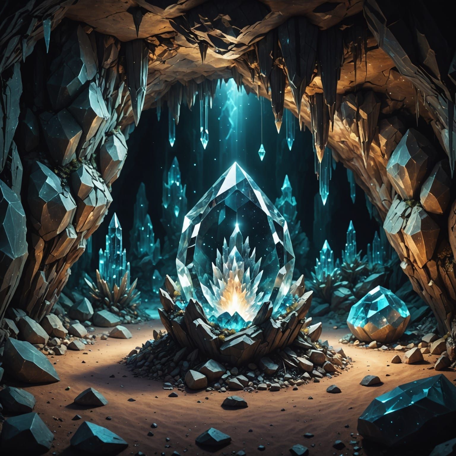 Magical Crystal Cave with Glowing Object