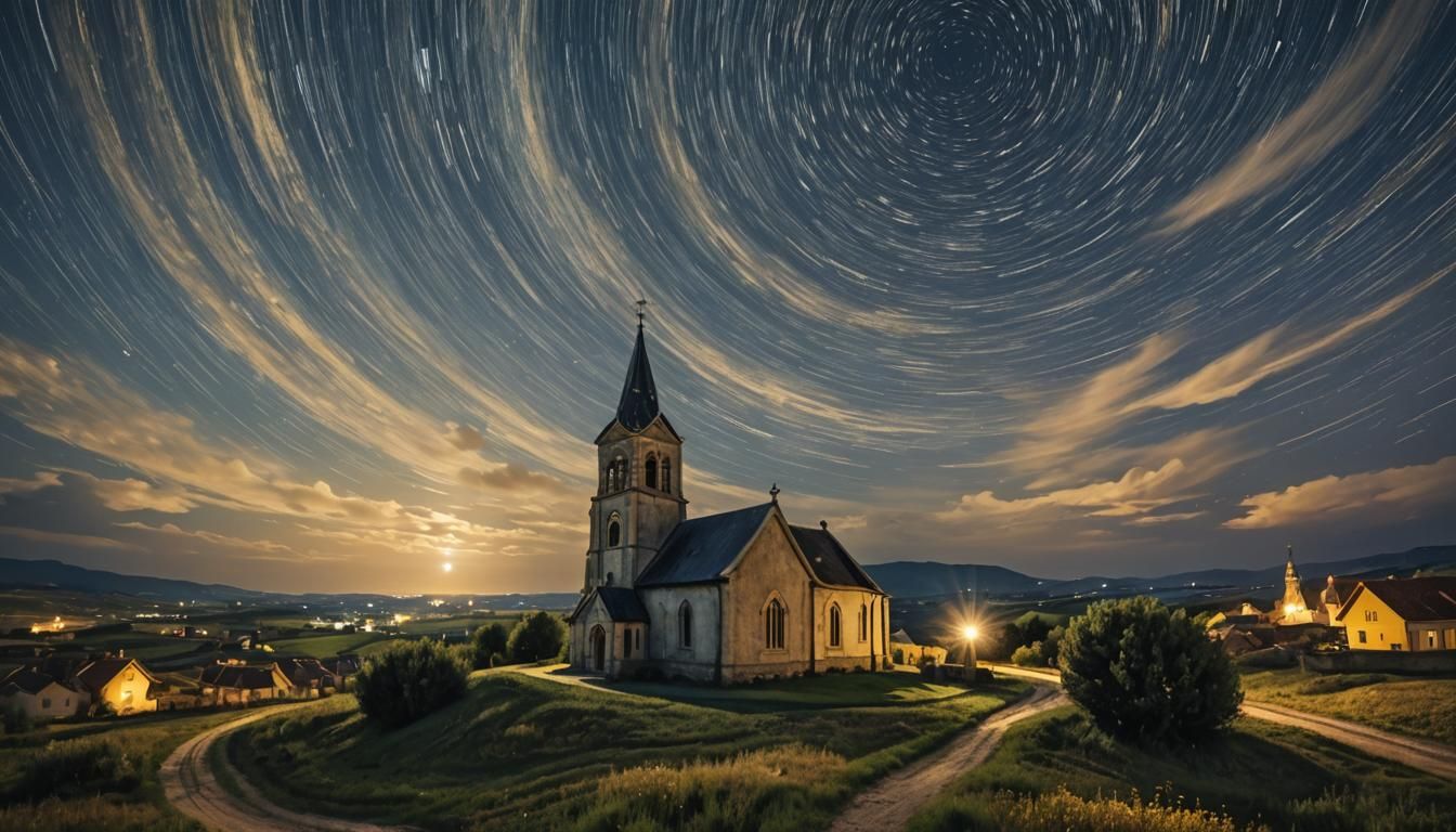 Dramatic Starry Night Landscape Photography in Van Gogh Styl...