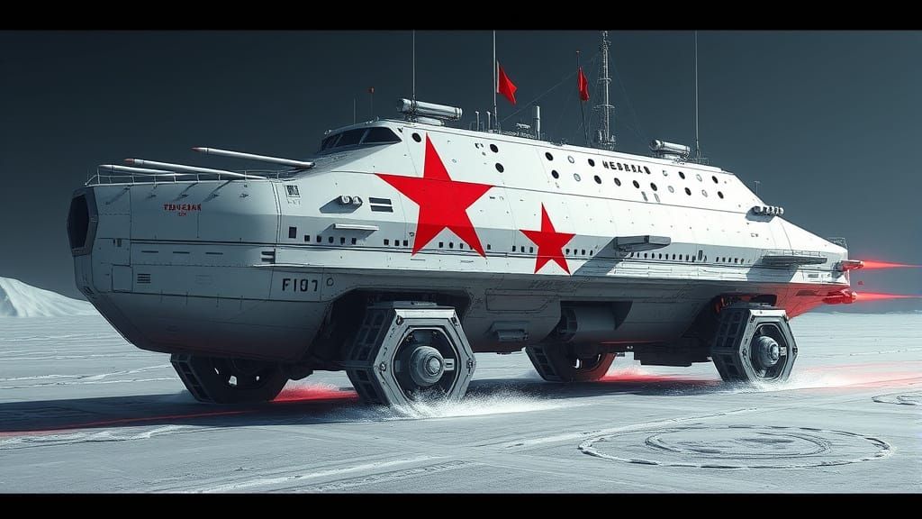 Cyberpunk Icebreaker Vessel with Laser Guns and Vertical Lau...