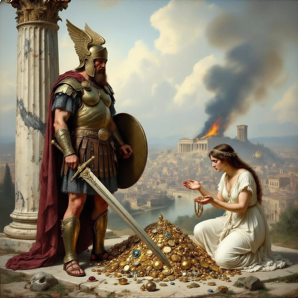 Gallic Chieftain Demands Ransom from Rome in Romantic Oil Pa...