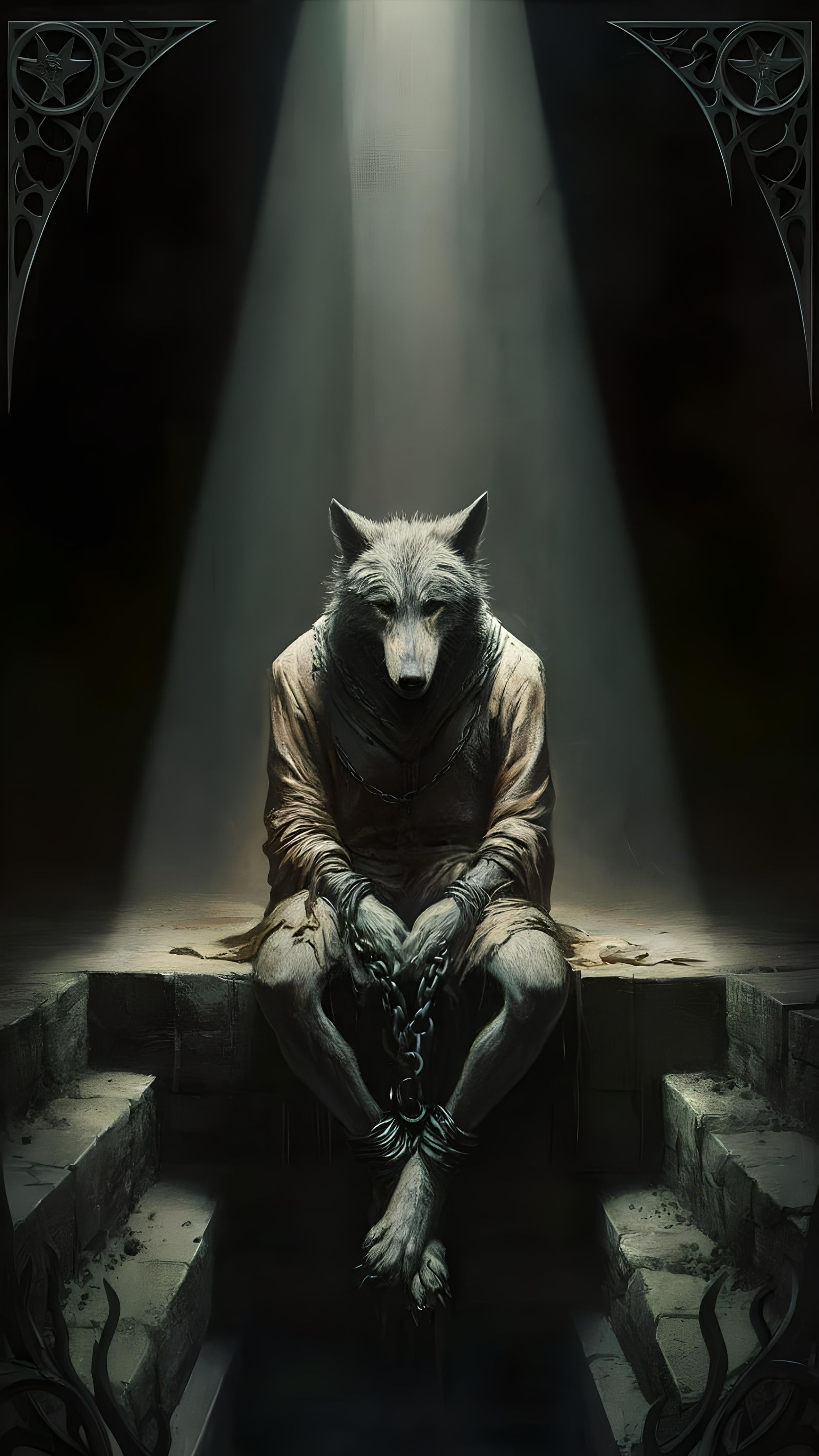 Anthropomorphic Wolf Prisoner in Art Nouveau Style