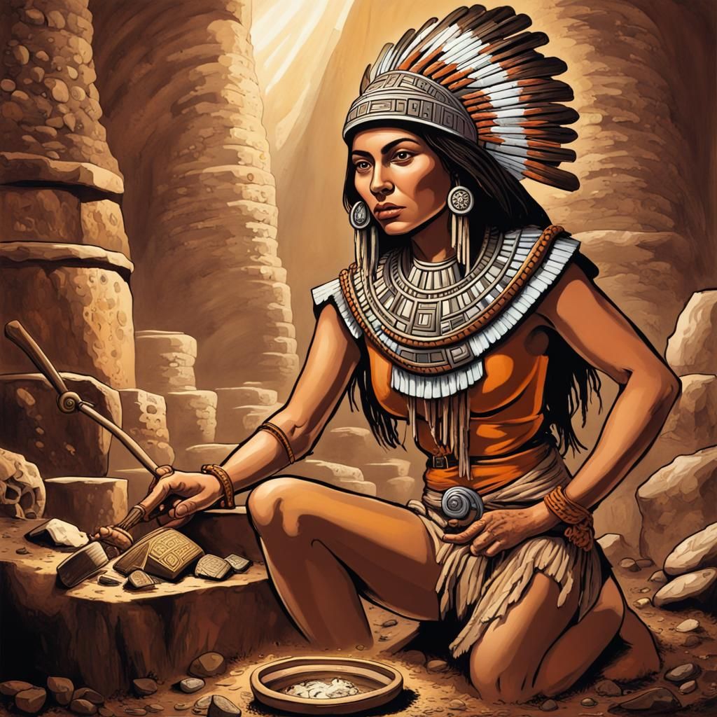 Aztec Woman Mining Gold in Enlightenment Era