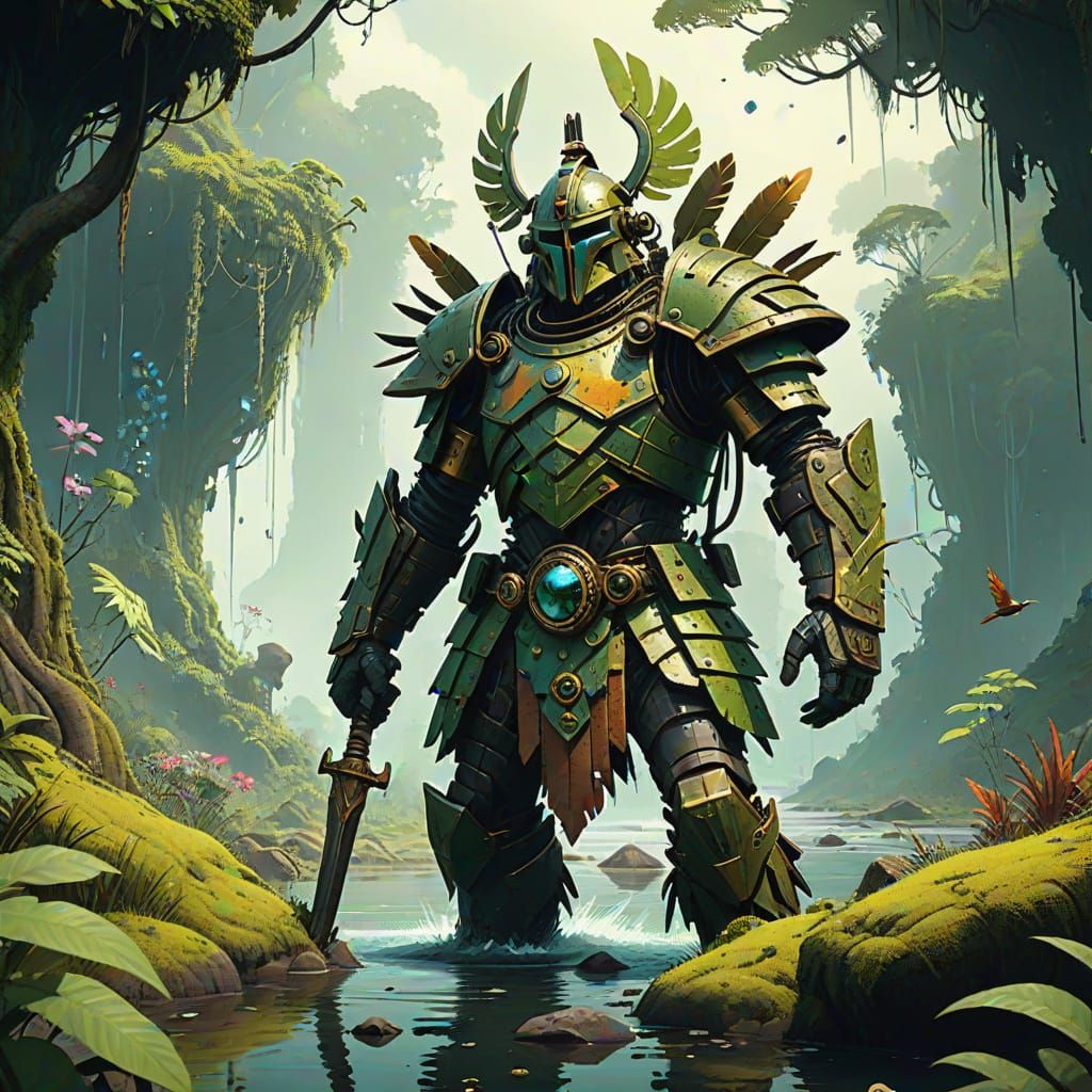 Warrior in the Heart of a Lush Amazon Jungle