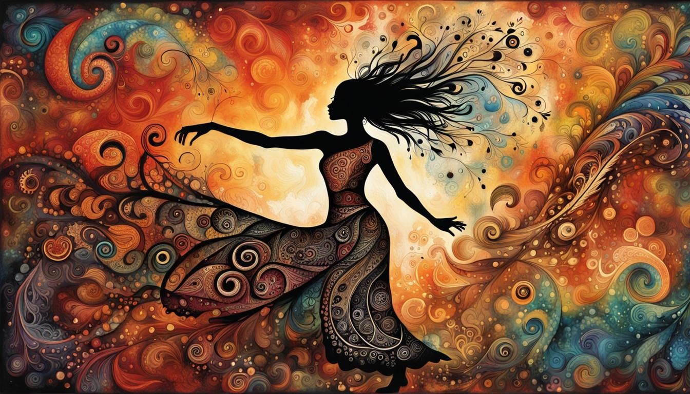 Voodoo Dancer Silhouette in Tribal Impasto Style