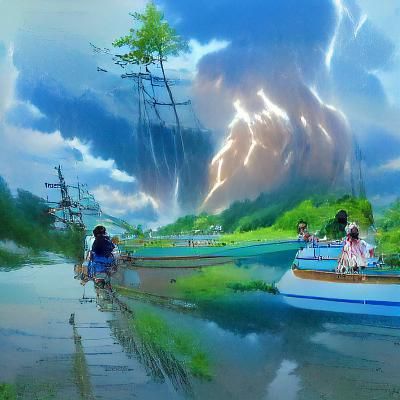 Father and Daughter in Storm, Ghibli Style