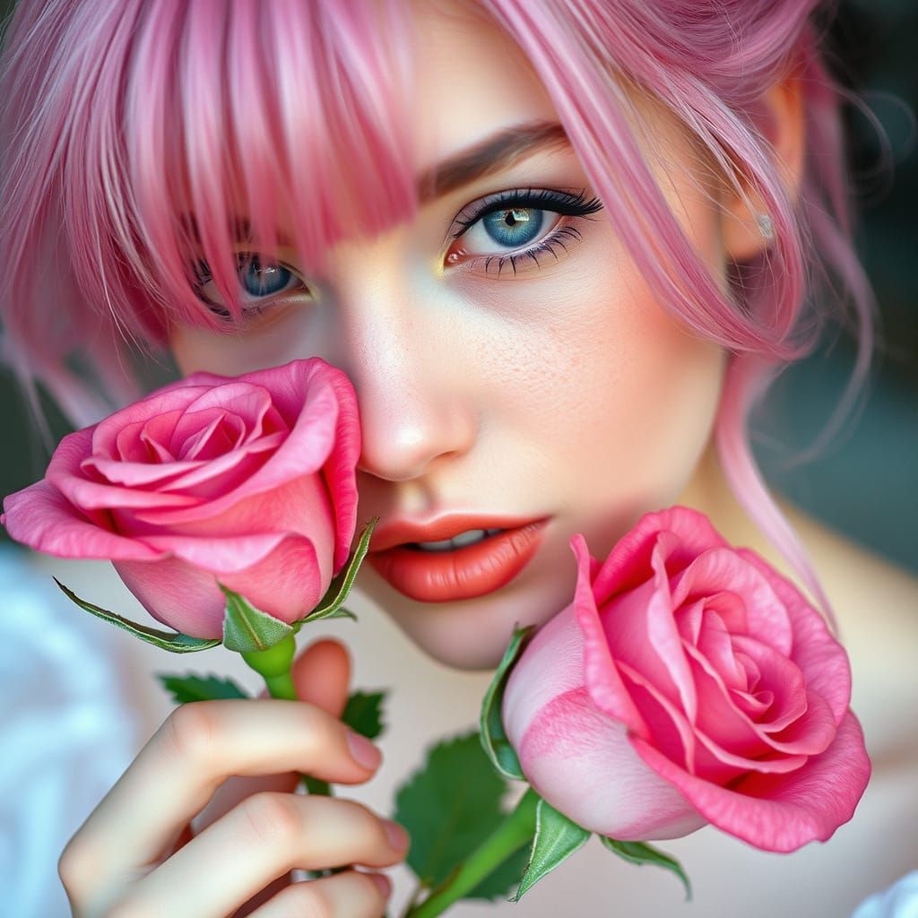 Ethereal Rose Goddess with Lavender Eyes