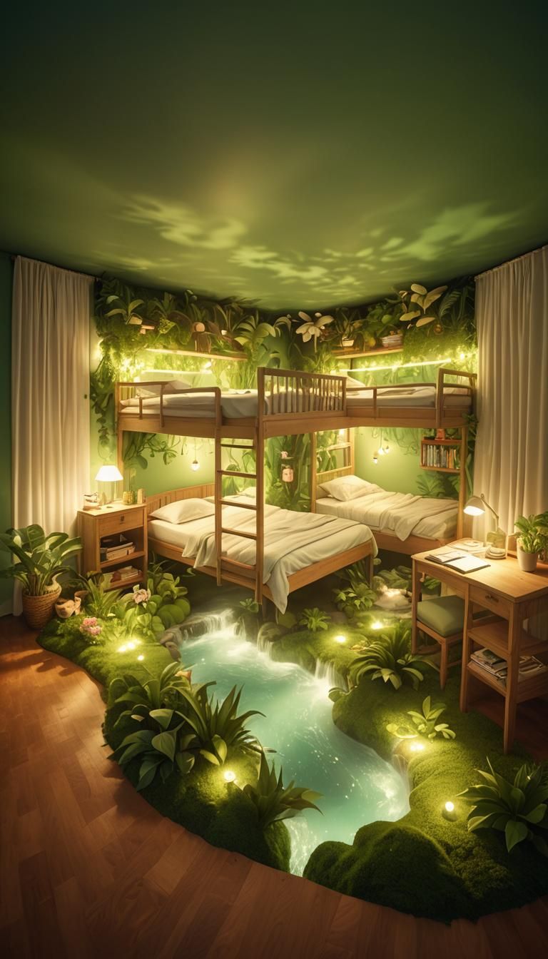 Fantasy Bedroom with Indoor Jungle, Pixar-Style 3D Art