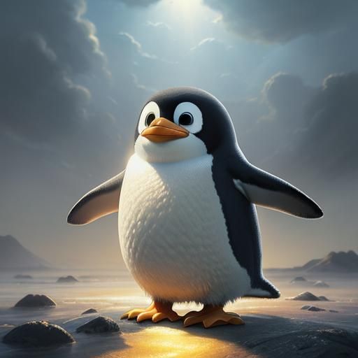 Cute Baby Penguin: 2D Cartoon in Pixar Style
