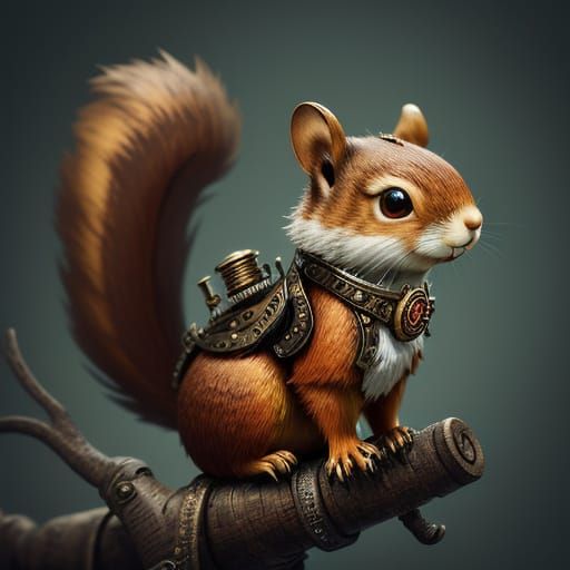 Steampunk Squirrel with Intricate Mechanical Details