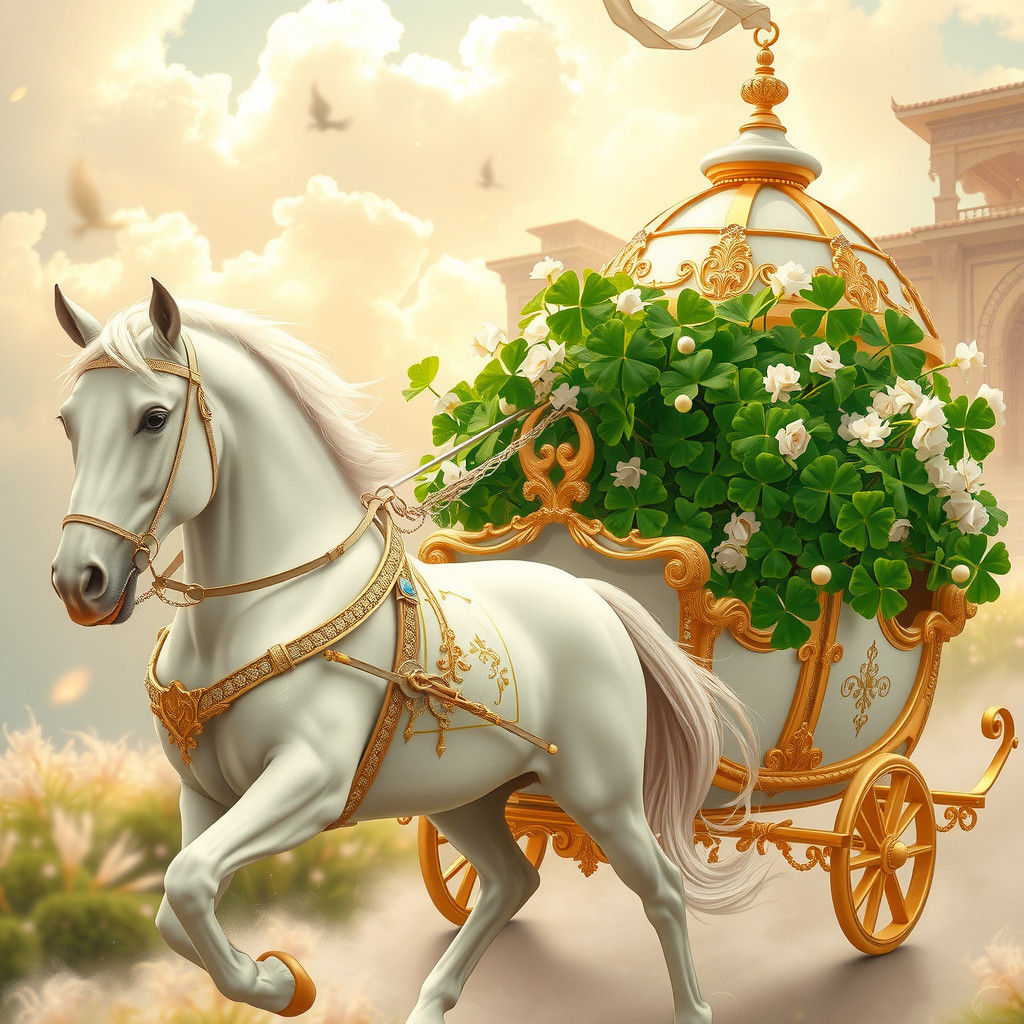 Lucky Four-Leaf Clover Chariot in Art Nouveau Style