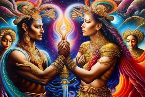 Fire God and Water Goddess in Surreal Embrace