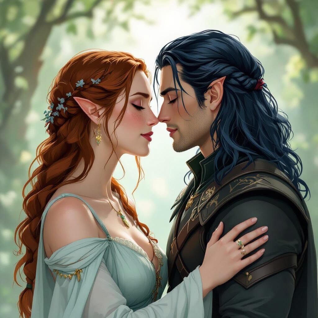 Keyleth and Vax'ildan Intimate Moment in Impressionist Style