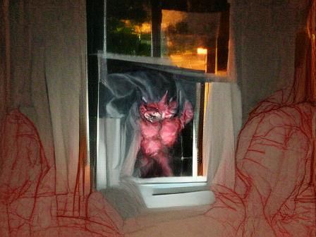 Demonic Figure Peering Through Window at Night
