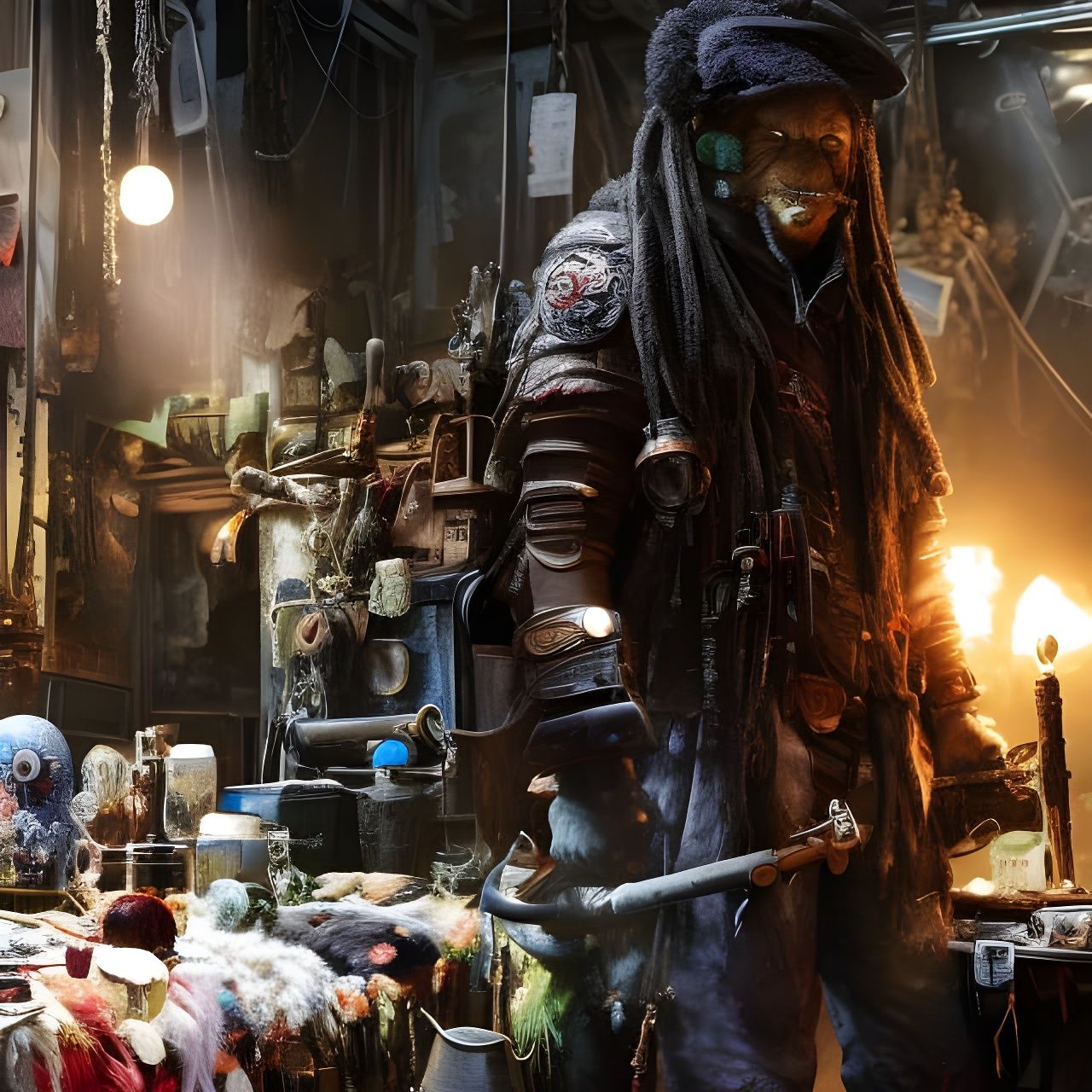 Hyperrealistic Werewolf Soothsayer Portrait in Coolpunk Styl...